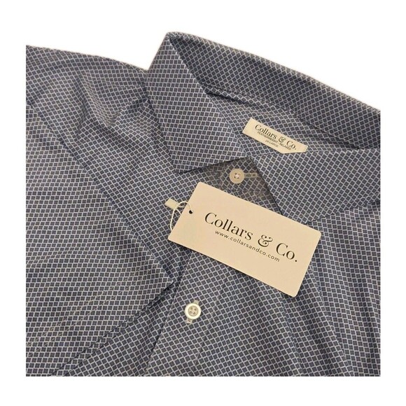NWT Collars & Co Mens 2XL Featherweight Dress Collar Polo Shirt Navy Print - Picture 1 of 8